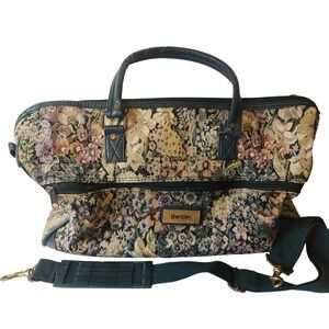 Bentley Vintage Floral Tapestry Duffle Bag Green Weekend Travel Carry On Tote